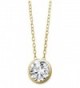 Solitaire CZ Pendant Necklace .925 Sterling Silver Round 8mm Gold Tone Finish 16" - 18" FREE GIFT Box - CA11Q9F42EH