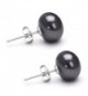 Black AA 6-10mm Freshwater Cultured Pearl Earrings Stud Sterling Silver Settings Cultured Pearls Earring - CQ12EIJW567