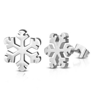 Stainless Steel Snowflake Flower Stud Earrings - C211FB9HCYT