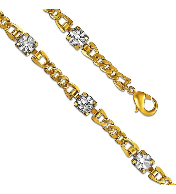 7.5" Fine Clear CZ 14K Yellow Gold Plated Charm Link Bracelet - CQ12N1HFSVL