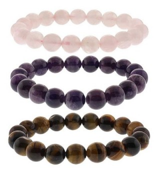 10mm Simulated Rose Quartz- Simulated Amethyst and Simulated Tiger's Eye Stretchy Bracelet Set - CT117G758JF