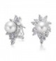 Bling Jewelry Sunburst Simulated Pearl CZ Omega Earrings Rhodium Plated Brass - CP116HWXE7X