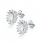 VOLUKA 18K White Gold Plated 5 x 7mm Oval Shape Opal Stud Earrings with Cubic Zirconia Halo for Women - CX18953MICR