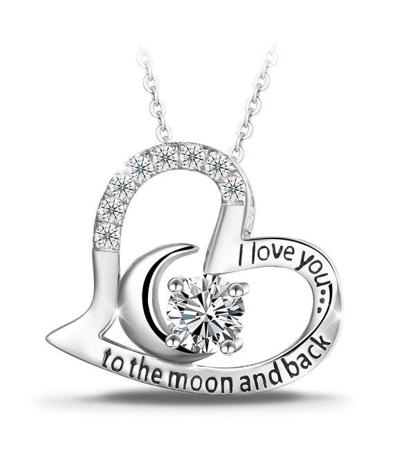 T400 Jewelers Sterling Silver "I Love You to the Moon and Back" Heart Pendant Necklace - CN12KP6ANJR