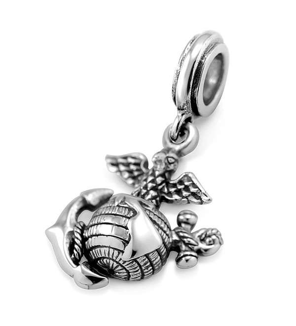 925 Sterling Silver 3D Eagle Globe & Anchor - USMC Marine Corps Bead Charm Fits Major Brand Bracelet - C61298JHZPN