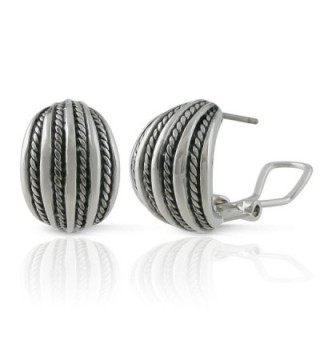 JanKuo Jewelry Rhodium Plated Twisted Rope Half Semi Hoop French Clip Earrings - CH125H09R53