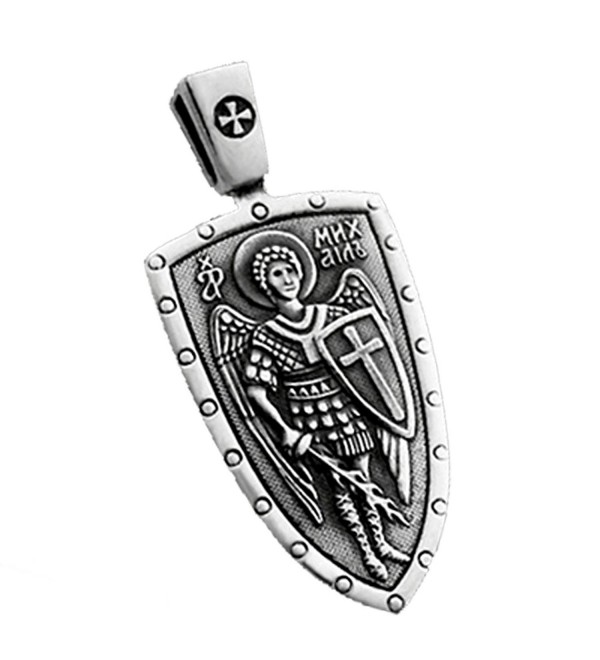 ARCHANGEL SAINT MICHAEL CROSS SHIELD STERLING SILVER MEDAL RUSSIAN ORTHODOX PENDANT NECKLACE - CB115F4QU6B