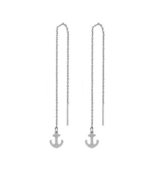 Stainless Steel Threader Pull Through Chain Dangle Drop Earrings for Women - Anchor - CI182Z5L9L0