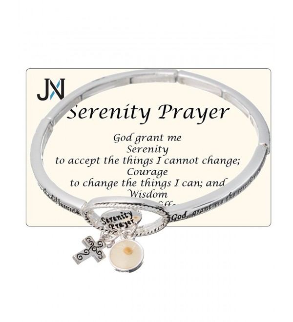 Serenity Prayer Engraved Cross & Mustard Seed Charm Stretch Bracelet by Jewelry Nexus - CH11H43UH5L