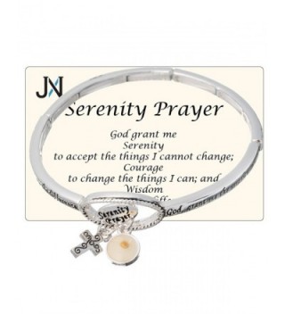 Serenity Prayer Engraved Cross & Mustard Seed Charm Stretch Bracelet by Jewelry Nexus - CH11H43UH5L