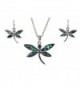 Dragonfly Inspired Abalone Sea Shell Necklace Earrings Set - CB11H4KYU61