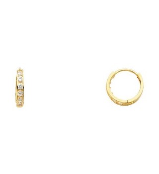 14k Yellow Gold 2mm Thickness CZ Channel Set Hoop Huggie Earrings (11 x 11 mm) - 3 Different Color Available - CJ180YTK4WN
