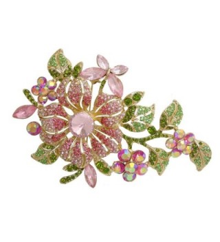 TTjewelry Elegant Austrian Crystal Flower Brooch Pin Romantic Wedding Bride Bridesmaid Rhinestone - Pink - C5125JOTRGL