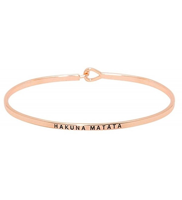 HAKUNA MATATA Engraved Thin Brass Bangle Hook Bracelet for Best Friends- BFF Besties - Rose Gold - C712O6DAWHY