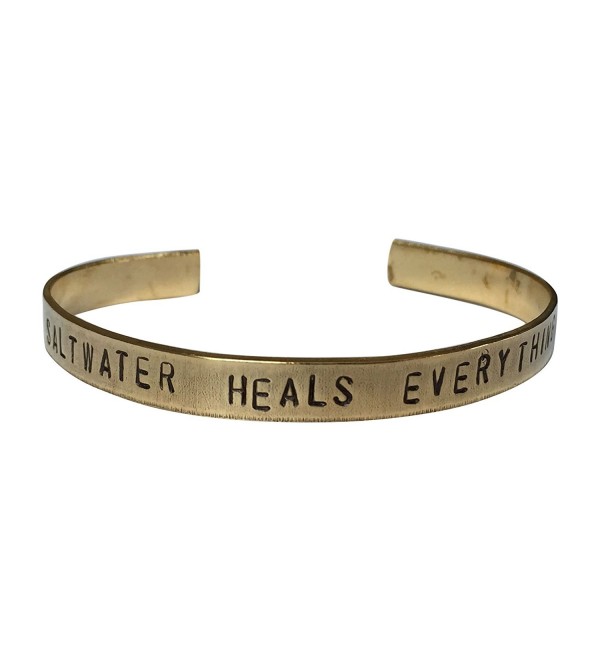 Saltwater Heals Everything Hand Stamped 1/4" Brass Cuff Bracelet - C912N3YCPX7