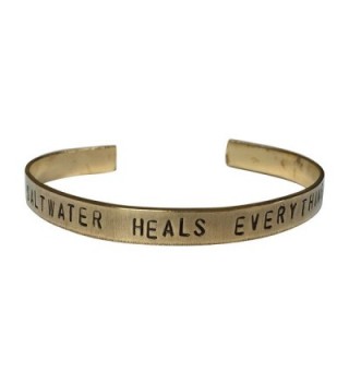 Saltwater Heals Everything Hand Stamped 1/4" Brass Cuff Bracelet - C912N3YCPX7