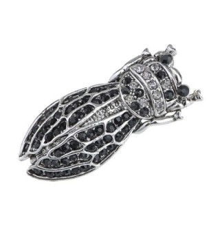 Alilang Silvery Tone Black Rhinestones Cicada Insect Wings Brooch Pin - CD115YFMEMF