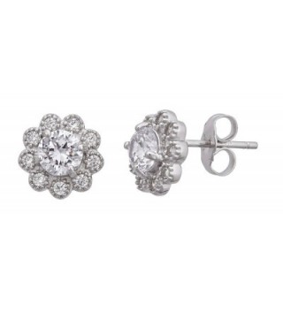 Sterling Silver Cubic Zirconia 9mm Round Flower Stud Earrings - CL12LPF4TST