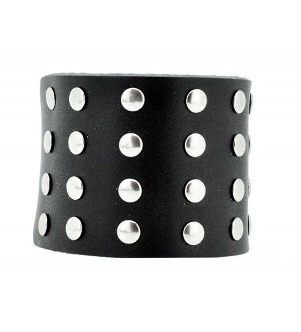 Unisex Black Brown Metal Spike Studded Punk Rock Biker Wide Strap Leather Bracelet - CZ11ETB00RV