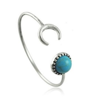 ElfKat ~ Valentine's Day Crescent Moon Faux Turquoise & Tibetan Silver Thin Cuff Bracelet Wicca Boho Style Gift - CN183N47YMH