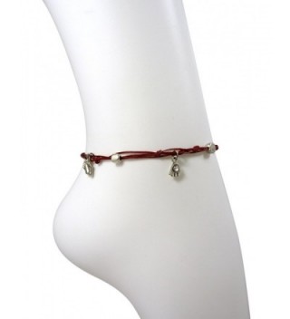 Waterproof Red Wax Cord Anklet with Evil Eye & Good Luck Charms for Women - 11 inches length - C3119BHUTGF