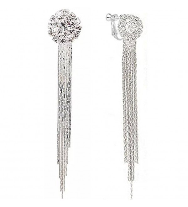 Clip On Earrings White Gold Plated Fashion Tassel Unique Cocktail Earrings Gift - CC1887O3E0R