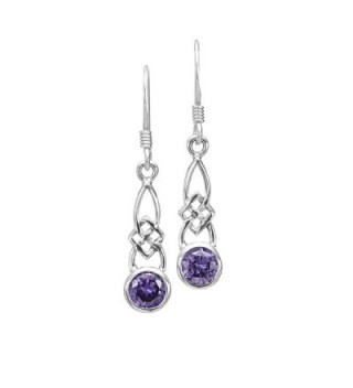 925 Sterling Silver Celtic Knot Purple Amethyst CZ Dangle Earrings 20 mm - Nickel Free - CI11K3Z6IHX
