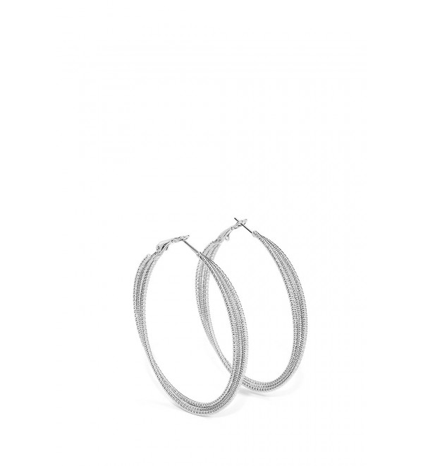 Large Hoop Earrings Omega Back Shiny Metal Ear Hoops 2.4 Inch Circle Earring Set - silver- interlacing rope - CD12OBHL9FX