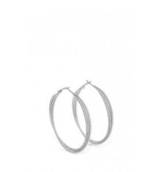 Large Hoop Earrings Omega Back Shiny Metal Ear Hoops 2.4 Inch Circle Earring Set - silver- interlacing rope - CD12OBHL9FX