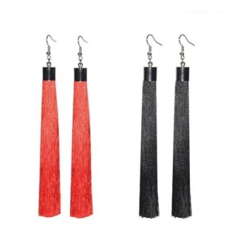 SUNGULF Women's Bohemian Earrings Long Tassel Fringe Dangle Earrings 2 Pairs/ 2 Colors- - Black+Red - C4184QT599A