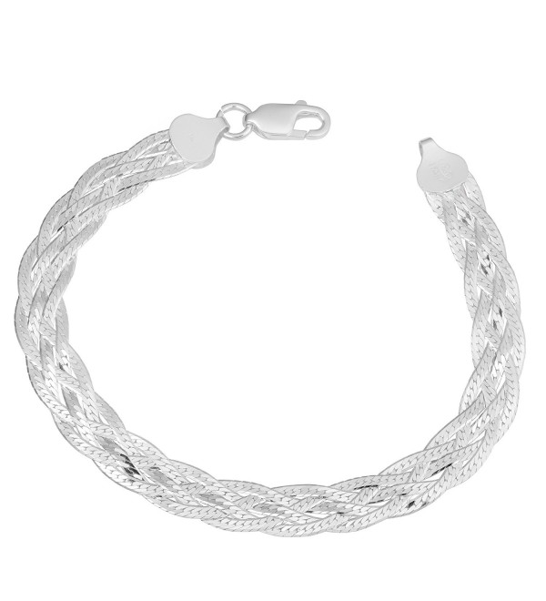 Sterling Silver High Polished Braided 7.5mm Herringbone Bracelet (7.5 inch) - CI11VJ217MF