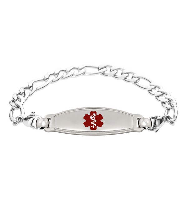 Divoti Custom Engraved Elegant Contempo Medical Alert Bracelet -Figaro Stainless -Red - CQ188S2DW6I