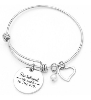 Stainless Steel Inspirational Encouragement Bracelet- She Believed She Could So She Did - Silver - CM189QDO05Y