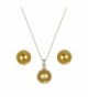 10mm Champagne Simulated Pearl Round Ball Sterling Silver Pendant & Earring 18in Chain - CM110M82VBN