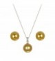 10mm Champagne Simulated Pearl Round Ball Sterling Silver Pendant & Earring 18in Chain - CM110M82VBN