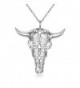 IRIS GEMMA Exquisite 18K Gold and White Gold Plated Buffalo Skull Pendant Necklace - Silver - C21827C6SUG