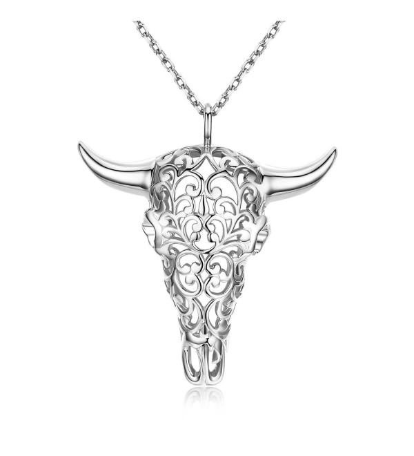 IRIS GEMMA Exquisite 18K Gold and White Gold Plated Buffalo Skull Pendant Necklace - Silver - C21827C6SUG