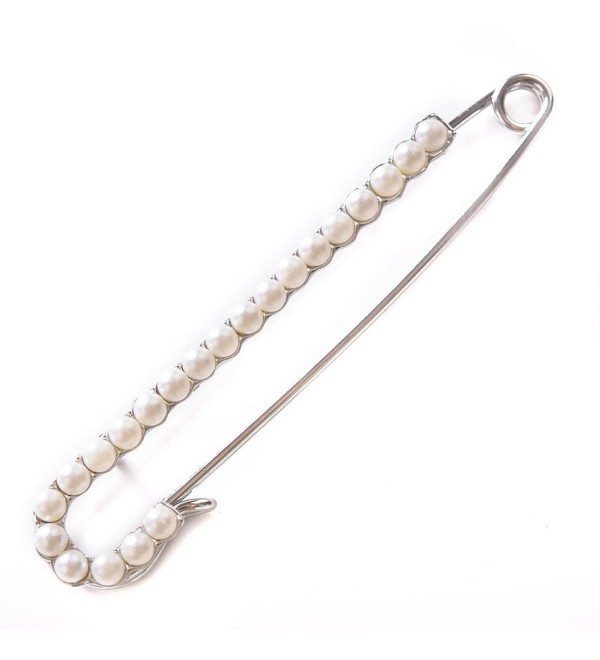 Love Sweety Candy Cane Safety Pearl Pin Scarf Lapel Brooch XZ02 - Silver with Pearl - CN12GIPHHK3