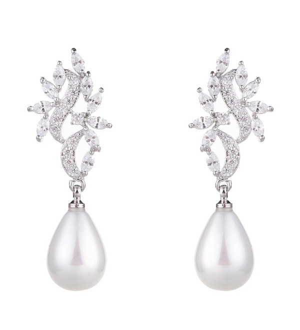 Wordless Love Marquise Cubic Zirconia Brides Weddings Dangle Drops Earrings with Cultured Shell Pearl - CD12NBUGJIZ