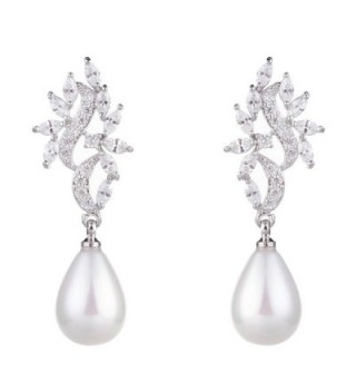 Wordless Love Marquise Cubic Zirconia Brides Weddings Dangle Drops Earrings with Cultured Shell Pearl - CD12NBUGJIZ