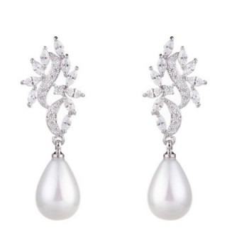 Wordless Love Marquise Cubic Zirconia Brides Weddings Dangle Drops Earrings with Cultured Shell Pearl - CD12NBUGJIZ