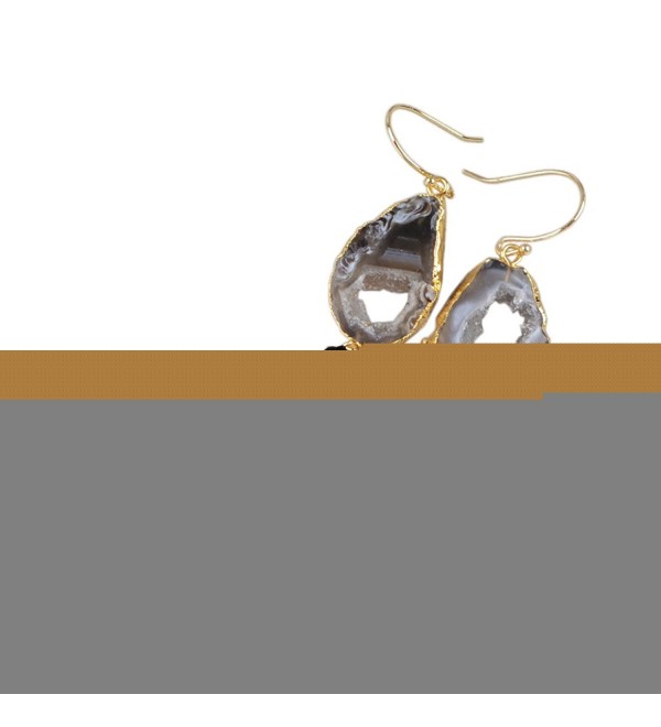 JAB 1 Pair Gold Plated Irregular Natural Druzy Slice Fish Hook Drop Dangle Tassel Earrings - Black - CO17Z768YS3