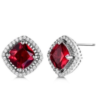 GULICX Women Stud Earrings One Pair White Silver- Tone Square Shaped Gem Red Studs Garnet Color - CA11YLAZ28L