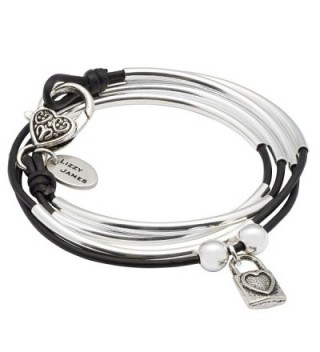 Mini Friendship Wrap Bracelet with Heart Lock Charm in Natural Black Leather by Lizzy James - CZ12K37S837