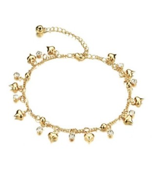 Fate Love Jewelry Women's 18k Gold Plated Crystal Small Bell Foot Chain Anklet Adjustable Fit 8" to 10.2" - CA12HDBOCBN