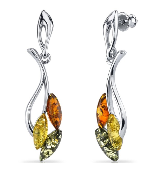 Baltic Amber Leaf Dangle Earrings Sterling Silver Multiple Color - CR11Y5MAADB