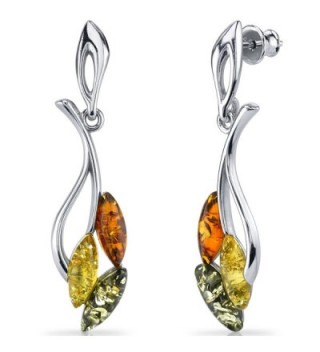 Baltic Amber Leaf Dangle Earrings Sterling Silver Multiple Color - CR11Y5MAADB
