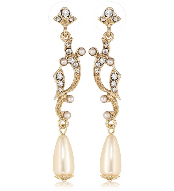 Downton Abbey "Boxed" Gold-Tone Simulated Pearl and Crystal Drop Earrings - CO11I5Z4QAX