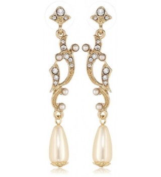 Downton Abbey "Boxed" Gold-Tone Simulated Pearl and Crystal Drop Earrings - CO11I5Z4QAX