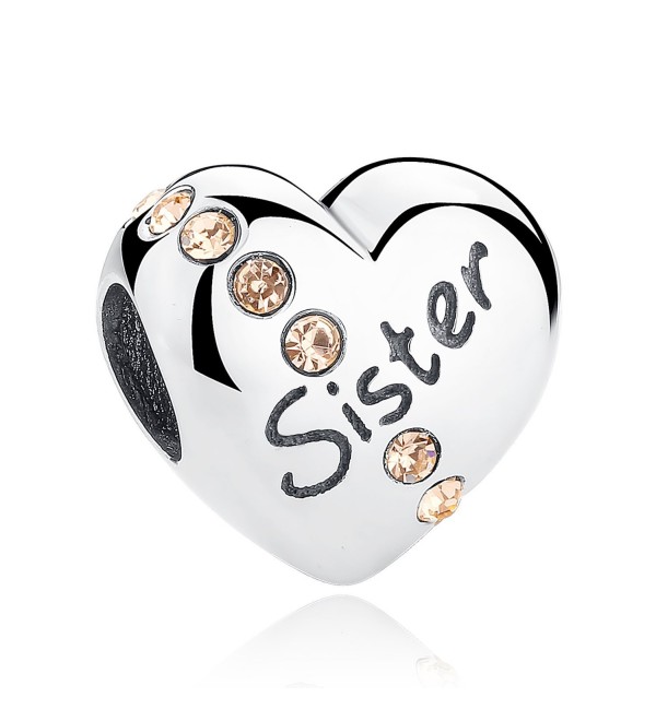 Sterling Silver Love Sister Charms Heart Shaped with 3A Zircon Birthstone Charms Fit Snake Chain Bracelet - C71845EU53T